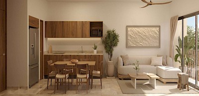 Departamento en Pionera Conkal, mod. 2 hab